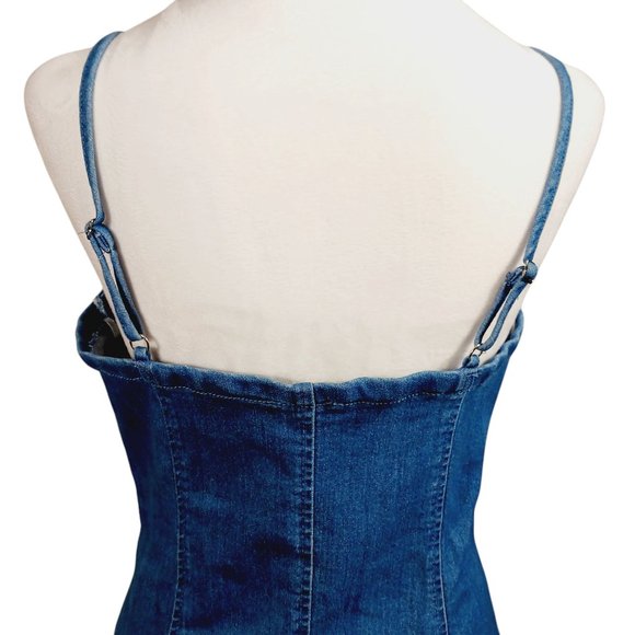 Iris, Denim, Y2K Cut Out Mini Dress, Stretch Denim, Tag Says XL, but is M-L - Picture 4 of 13